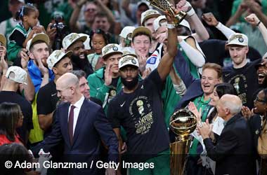 Jaylen Brown celebrates the NBA title and MVP award for the Boston Celtics 2024