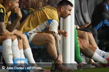 Lionel Messi holds his ankle after coming off in the 2024 Copa America Final